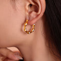 Geometric U-Shape Enamel Dot Hoop Earrings Gold Steel view 3