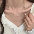 Gold Tone Spaced Pearl Y Lariat Necklace Drop Station Pearls view 2
