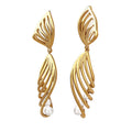 Gold Hollow Butterfly Wing Drop Earrings Faux Pearls view 5