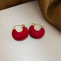 Gold Tone Flocked Disc Hoop Earrings in Black Red and Brown view 7
