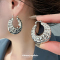 Textured Wide Hoop Earrings in Polished Silver or Gold Tone view 4