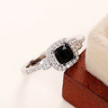 White Gold Black Cushion Halo CZ Statement Ring Sizes 5-10 view 3