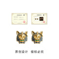 Gold Tone Blue Green Egyptian Cat Pharaoh Stud Earrings view 3