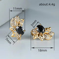 Gold Tone Black Four Petal Flower Earrings Jewelry view 5