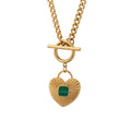 Curb Toggle Necklace Heart Pendant Green Striped Inlay view 5