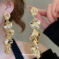 Sculptural Petal Cluster Drop Earrings In Silver And Gold view 3