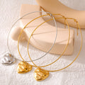 Snake Chain Necklace Molten Puffy Heart Pendant Two Tones view 2