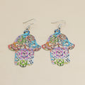 Rainbow Hamsa Heart and Butterfly Openwork Hook Earrings view 2