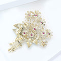 Gold Daisy Bouquet Brooch Clear Crystal Pink Center Pin view 4