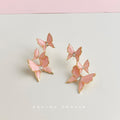 Gold Tone Pink Butterfly Cluster Earrings In Clip And Stud Styles view 1