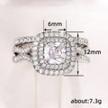 Square Halo Crossed Band Ring Set in Silver Tone With Clear Crystal Accents view 5