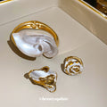 Gold White Calla Lily Cuff Bracelet and Flower Rings view 3