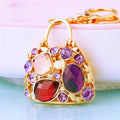 Jeweled Mini Handbag Keychains in Blue and Purple with Gold Tone Hardware view 7
