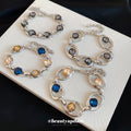Silver Hollow Link Crystal Bracelets Gray Blue Amber view 2