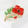 Red Poppy Flower Brooch With Gold or Silver Tone Stem view 3