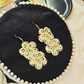 Triple Filigree Flower Gold and Silver Long Hook Earrings view 4