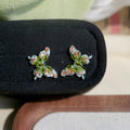 Green And Pink Crystal Butterfly Stud Earrings Statement Jewelry Pair view 6
