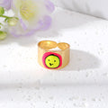 Gold Tone Wide Cuff Smiley and Lash Eye Adjustable Rings view 6