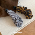 Coffee Leopard Ruched Fabric Banana Hair Clip Black Ends view 2