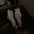 Silver Floral Crystal Waterfall Tassel Statement Earrings view 6