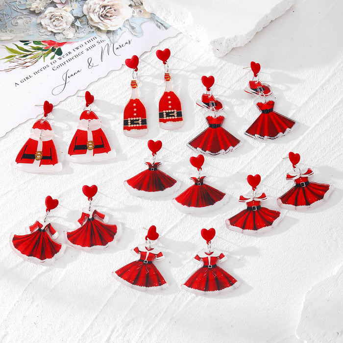 Christmas Red Acrylic Dress Santa Dangle Earrings 7 Styles