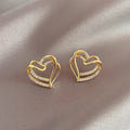Gold Tone Double Open Heart Crystal Pave Stud Earrings view 2