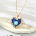 Gold Tone Crystal Halo Blue Heart Evil Eye Pendant Necklace view 2