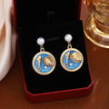 Eleven Ocean Scene Pearl Look Medallion Stud Earrings view 2
