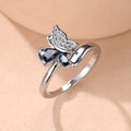 Silver Butterfly Mystic Teardrop CZ Finger Ring Band view 3