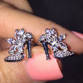White Gold High Heel Shoe Stud Earrings Clear Stone Alloy view 1