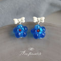 White Bow Blue Glass Flower Drop Earrings Red Centers view 4