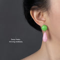 Green Round Stud Pink Faceted Teardrop Drop Earrings view 2