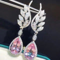 Pink Teardrop Crystal Wing Drop Earrings With Clear Stone Accents view 2
