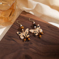 Beige Butterfly Print Brown Bead Long Hook Earrings view 4