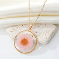 Gold Tone Round Clear Resin Dried Flower Pendant Necklaces in Four Colors view 4