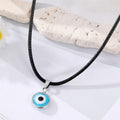 Silver Tone Round Evil Eye Black Cord Pendant Necklaces view 7