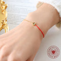 Gold Red Cord Birthstone Bracelet with Round Zircon Charm view 3