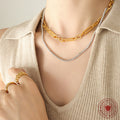 Layered Gold Paperclip And Crystal Tennis Chain Necklace view 3