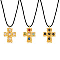 Textured Cross Pendant Black Cord Necklace Gold Steel view 5