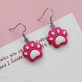 Silver Tone Colorful Cat Paw Resin Hook Earrings in Seven Colors view 7