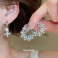 Faux Pearl Hoop Earrings With Star and Cross Charms view 1