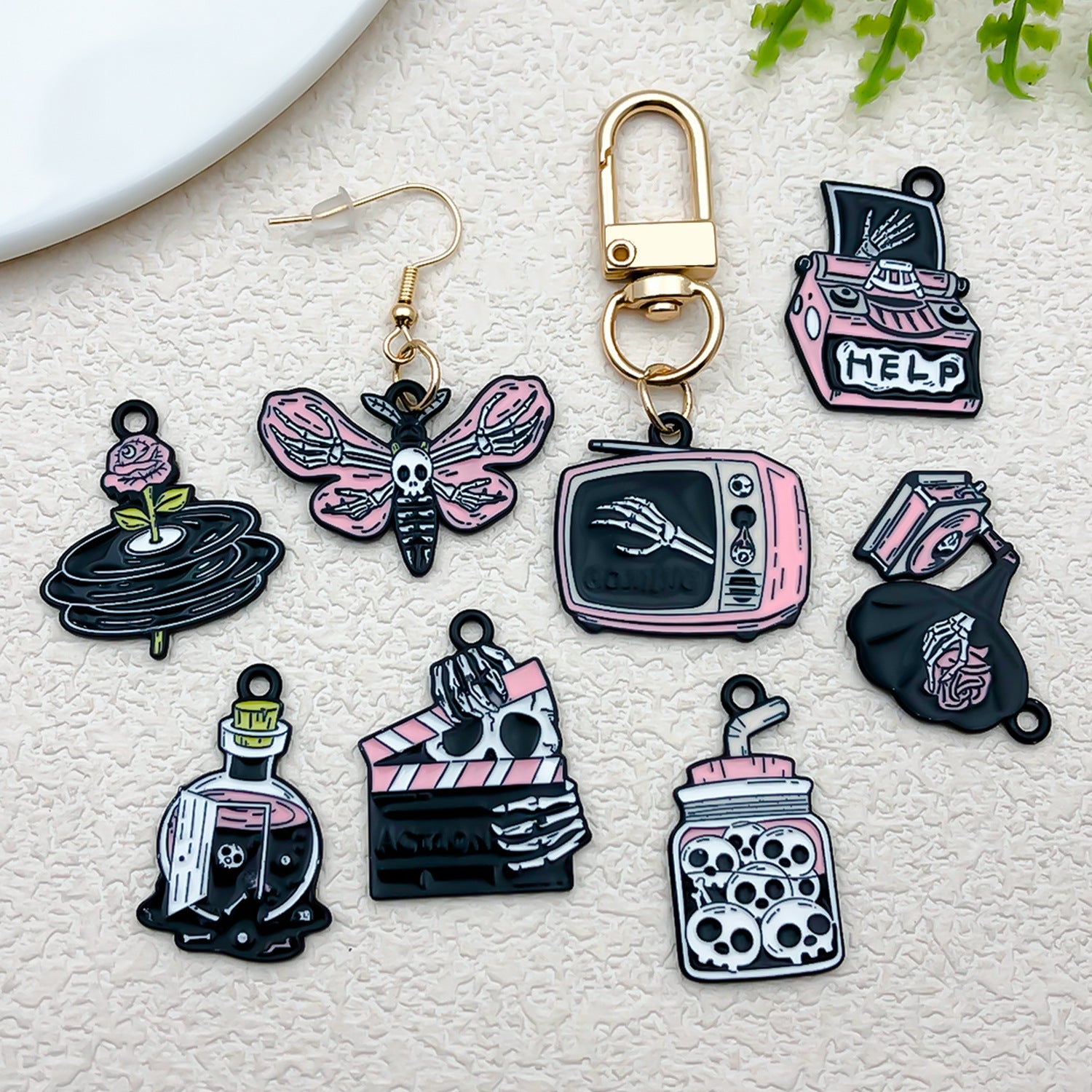 Enamel Zinc Alloy Halloween Skull Ghost Charm Pendant for DIY Earrings Keychain Jewelry