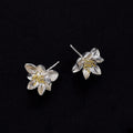 Two Tone Flower Stud Earrings Silver Petals Gold Centers view 3