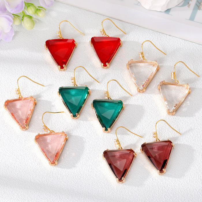 Gold Tone Oversized Faceted Triangle Crystal Hook Earrings