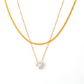 Gold Herringbone Snake Chain and Heart Zircon Pendant Necklace view 5