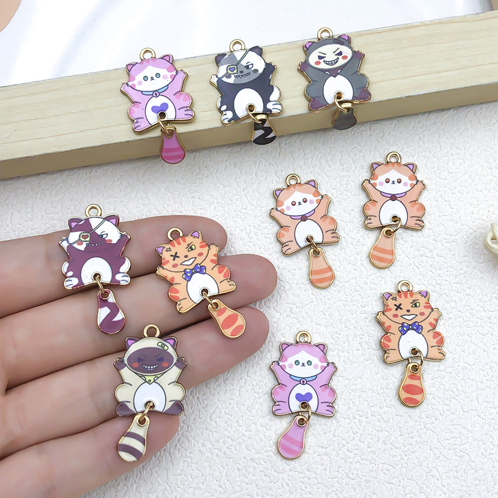 Zinc Alloy Cartoon Cat Movable Tail Charm Pendant for DIY Earrings Necklace Keychain