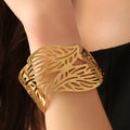 Hollow Leaf Open Titanium Steel Bangle Gold Or Steel Tone view 3
