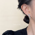 Silver CZ Cluster Drop Earrings Pear Marquise Stones view 2