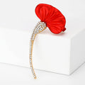 Red Fabric Ginkgo Leaf Brooch with Crystal Stem Lapel Pin view 2