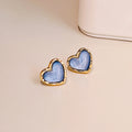 Blue Heart Gold Tone Outline Classic Small Stud Earrings view 2